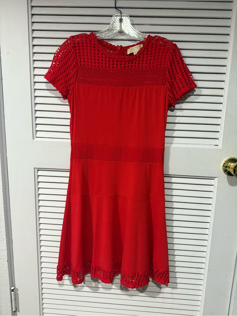 MICHAEL Michael Kors Red Crochet-Trim Short Sleeve Dress Size Medium